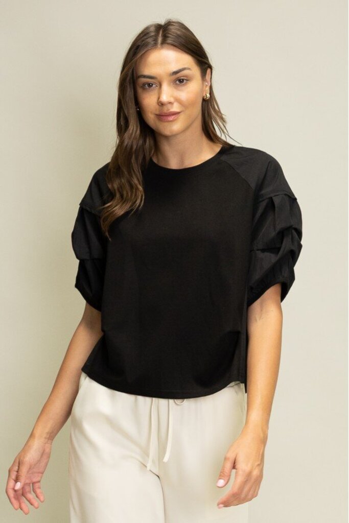 HEYSON Black Ruched Short Sleeve Cotton Top