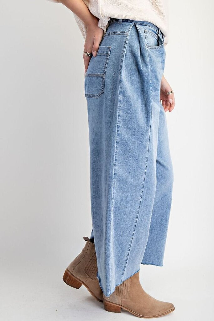 EASEL Light Washed Stretch Denim Wide Leg Jeans
