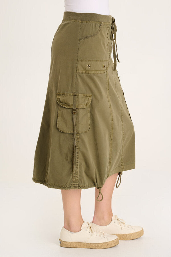 XCVI Army Green Cargo Midi Skirt