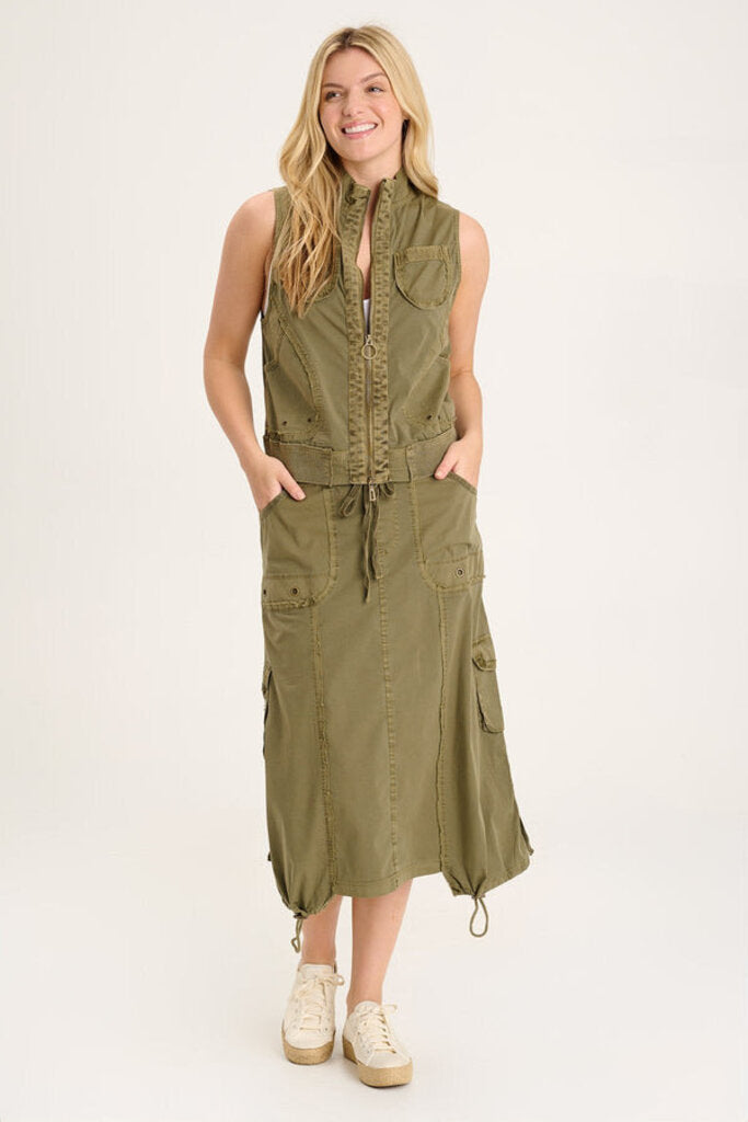 XCVI Army Green Cargo Midi Skirt