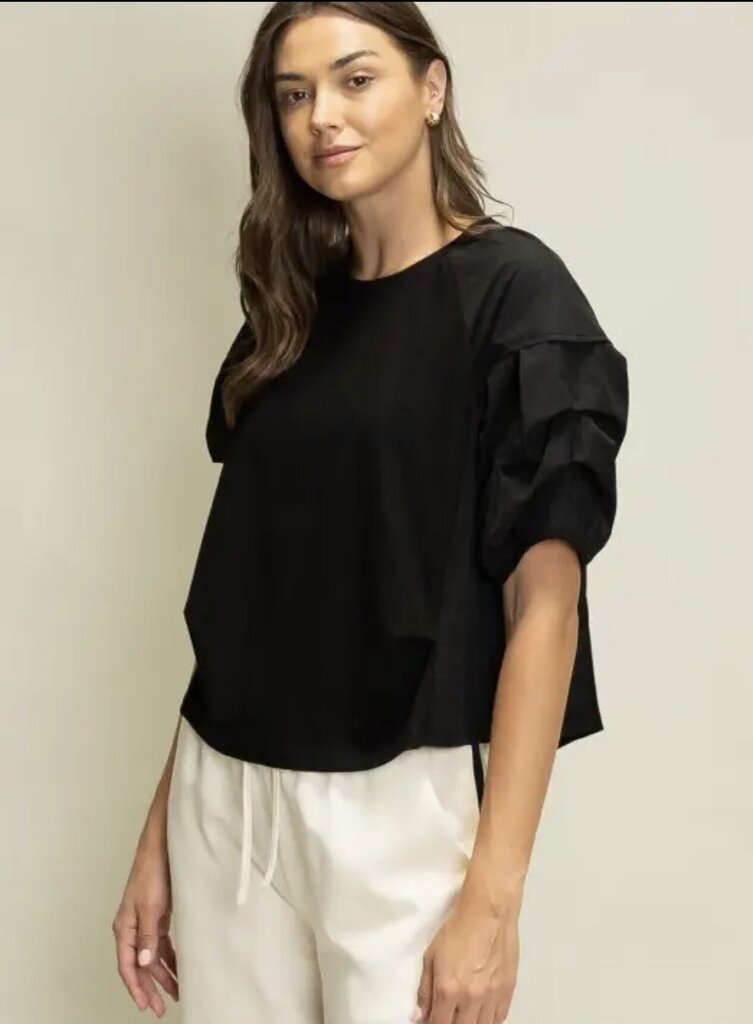 HEYSON Black Ruched Short Sleeve Cotton Top