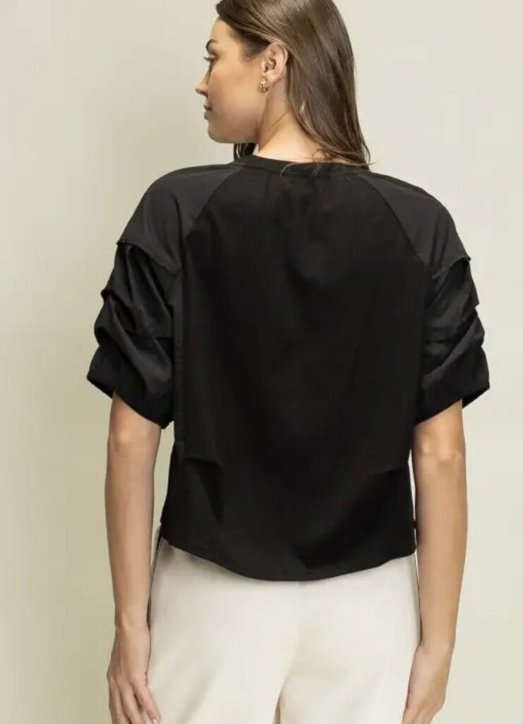 HEYSON Black Ruched Short Sleeve Cotton Top