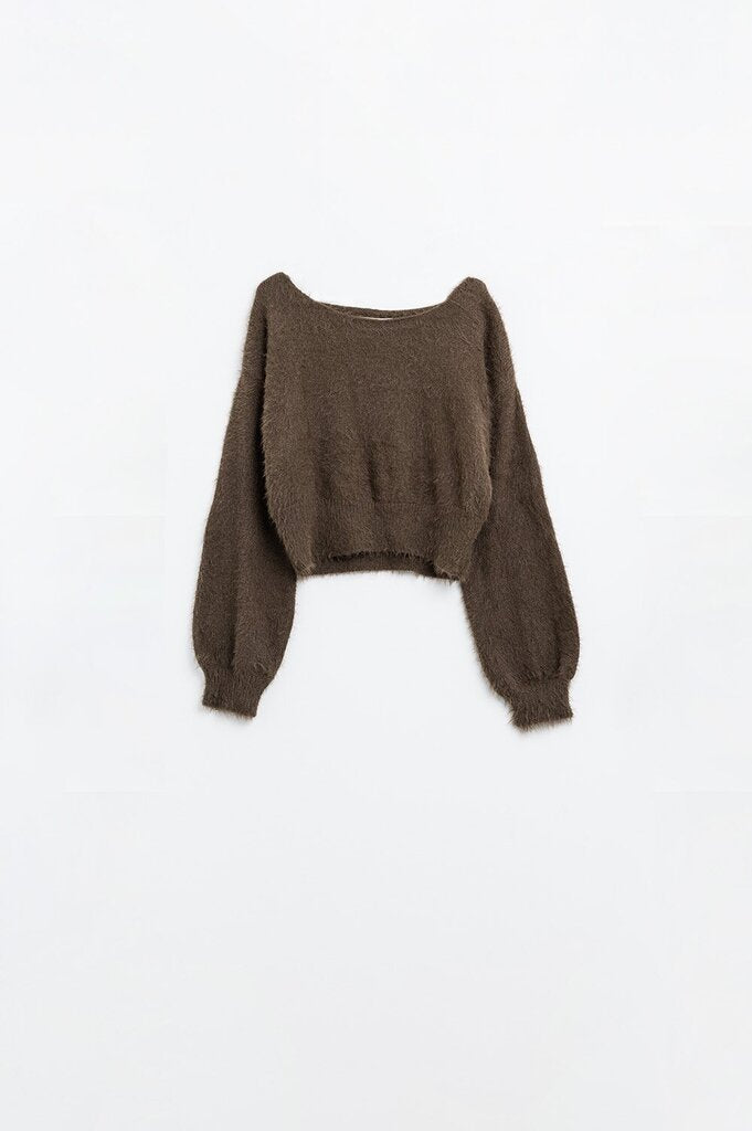 Q2 Cropped Brown Fuzzy Sweater