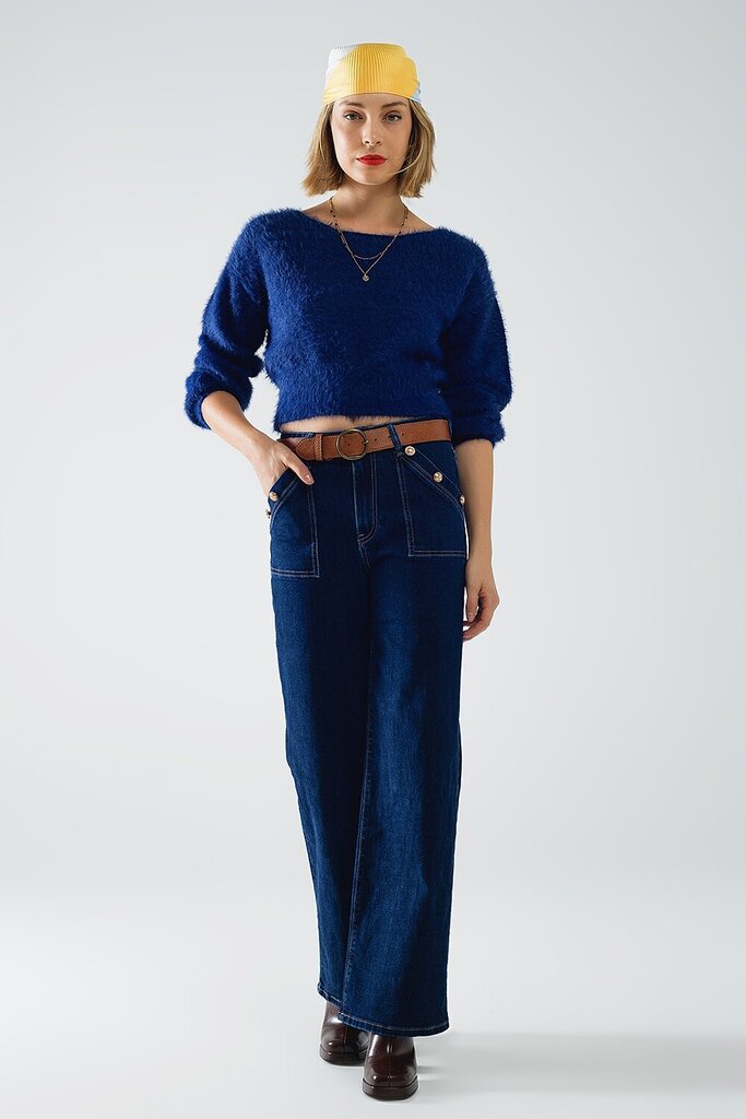 Q2 Blue Cropped Blue Fuzzy Sweater