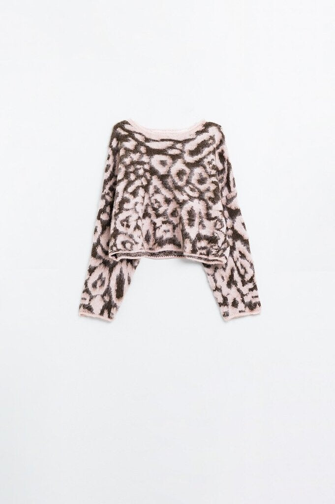 Q2 Pink and Brown Leopard Print Fuzzy Sweater