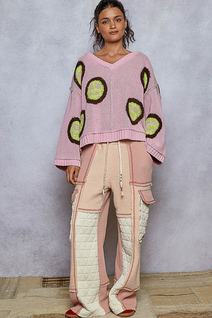 POL Punch Pink V-neck with Peace punch pink w/lime peace