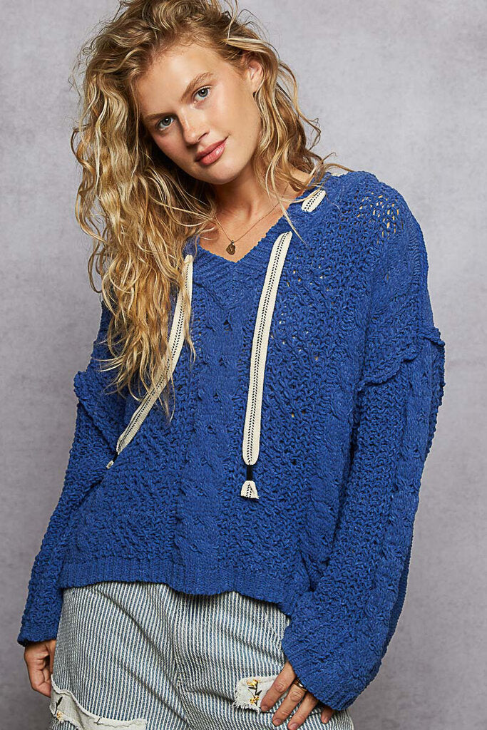 POL Blue Hoodie Long Sleeve Sweater