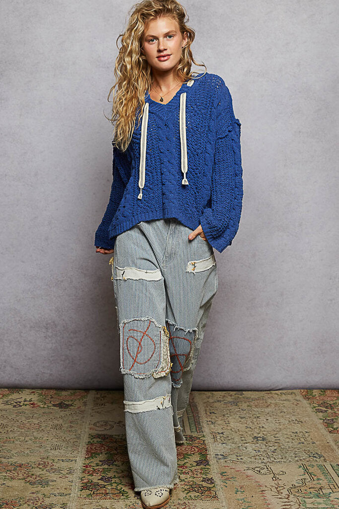 POL Blue Hoodie Long Sleeve Sweater