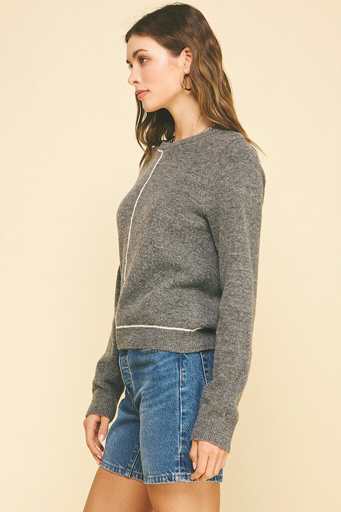 PINCH Grey Long Sleeve White Stitch Sweater