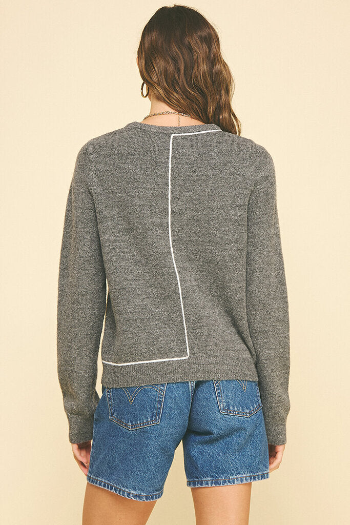 PINCH Grey Long Sleeve White Stitch Sweater