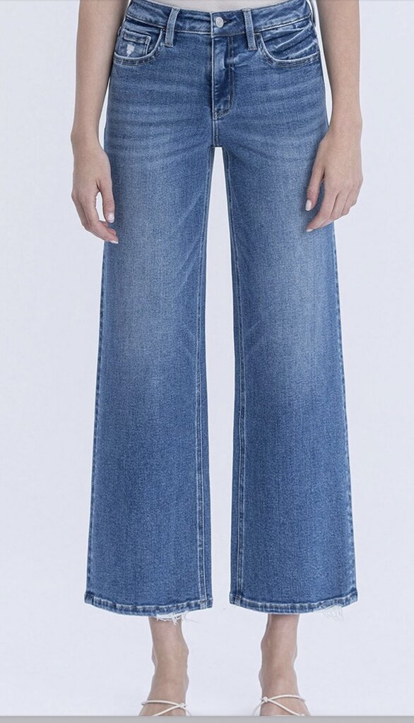 LOVERVET High Rise Light Wash Crop Wide leg Jean