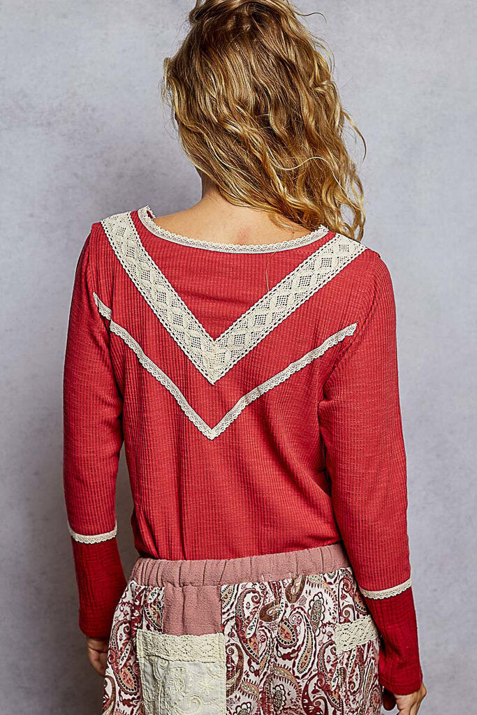 POL Antique Raspberry Rose Long Sleeve Top