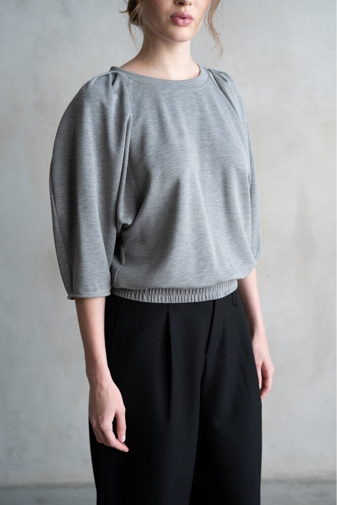 ELLE GREY Heather Grey Mid Sleeve Pullover Top