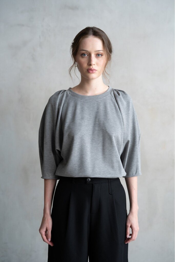 ELLE GREY Heather Grey Mid Sleeve Pullover Top