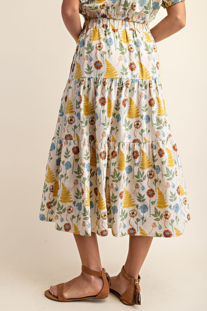 GIGIO Natural and Multi Vintage Floral Teared Skirt Set