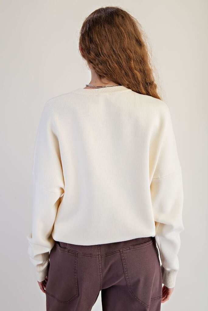 EASEL Cream Pullover Cherry Print Cotton Sweater