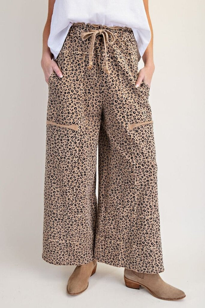 EASEL Camel Mineral Washed Terry Knit Lounge Pants