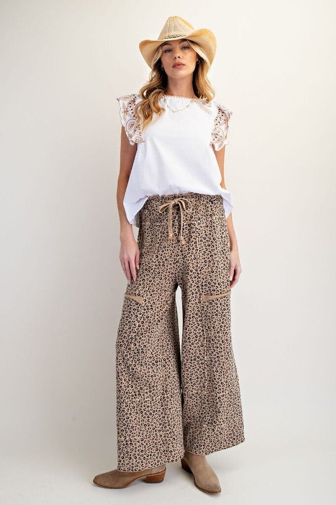 EASEL Camel Mineral Washed Terry Knit Lounge Pants