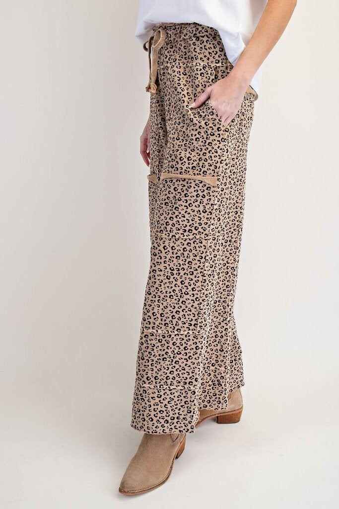 EASEL Camel Mineral Washed Terry Knit Lounge Pants