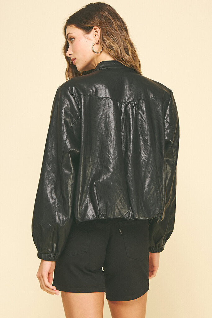 PINCH Black Faux-Leather Bomber Jacket