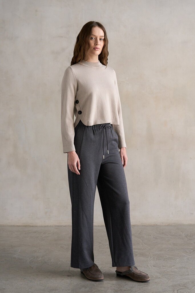 ELLE GREY Light Grey Side Button Crew Neck Sweater