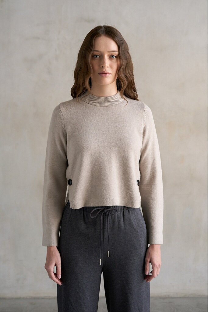 ELLE GREY Light Grey Side Button Crew Neck Sweater