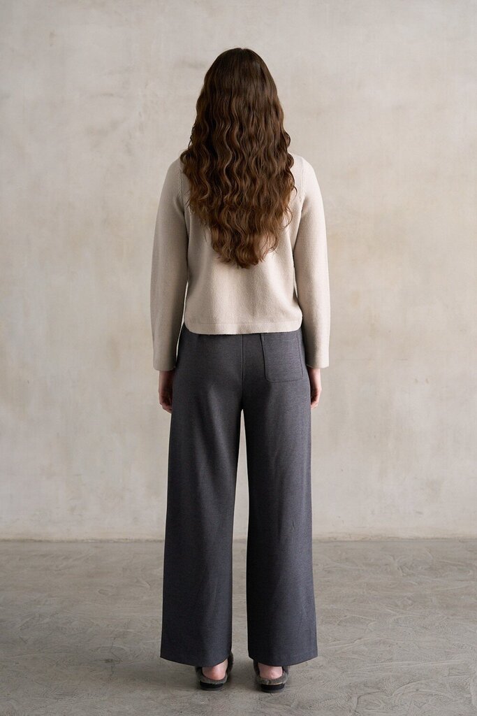 ELLE GREY Light Grey Side Button Crew Neck Sweater