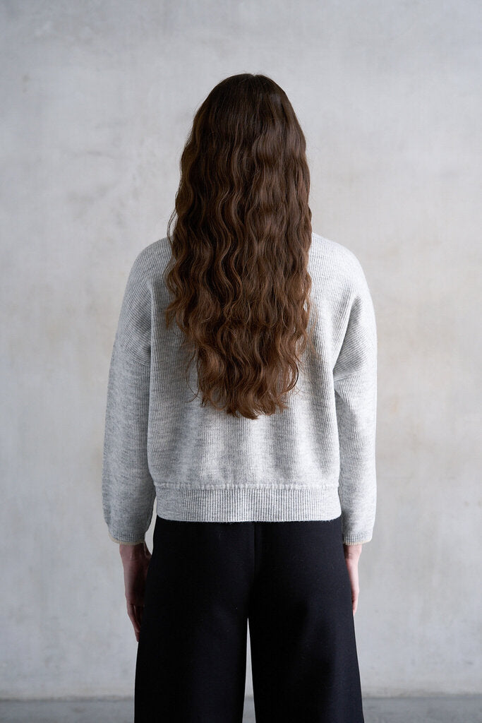 ELLE GREY Heather Grey Drawstring Ribbed Sweater