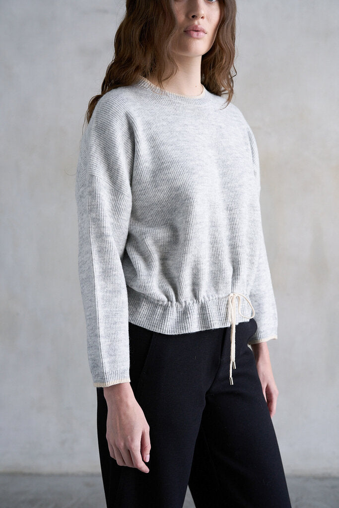 ELLE GREY Heather Grey Drawstring Ribbed Sweater