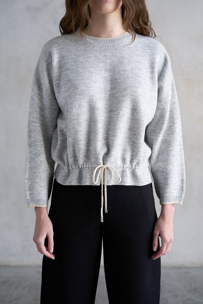 ELLE GREY Heather Grey Drawstring Ribbed Sweater
