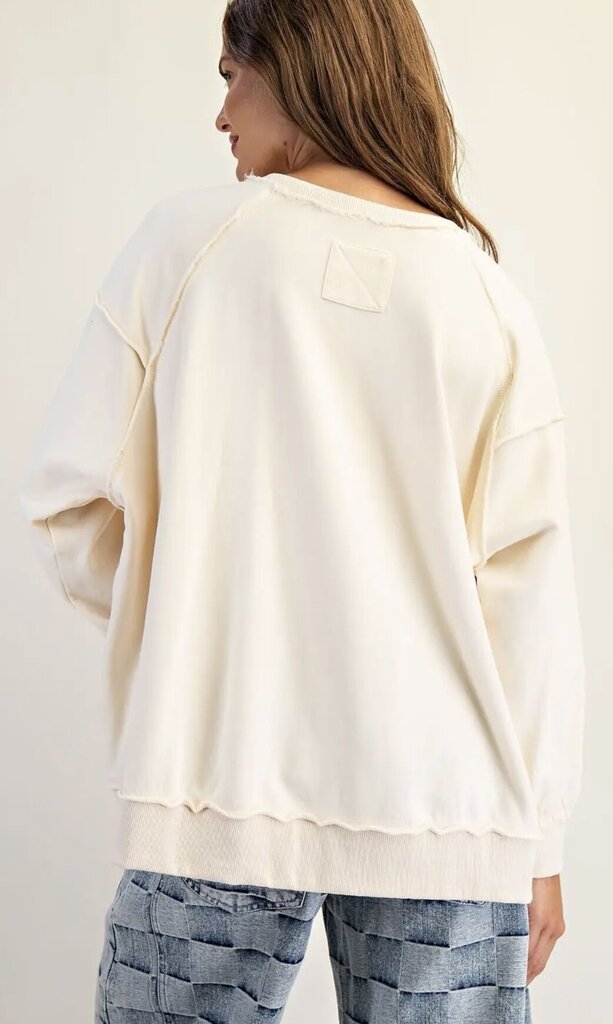 EESOME Cream with Horse Graphic Dropped Shoulder Sweatshirt