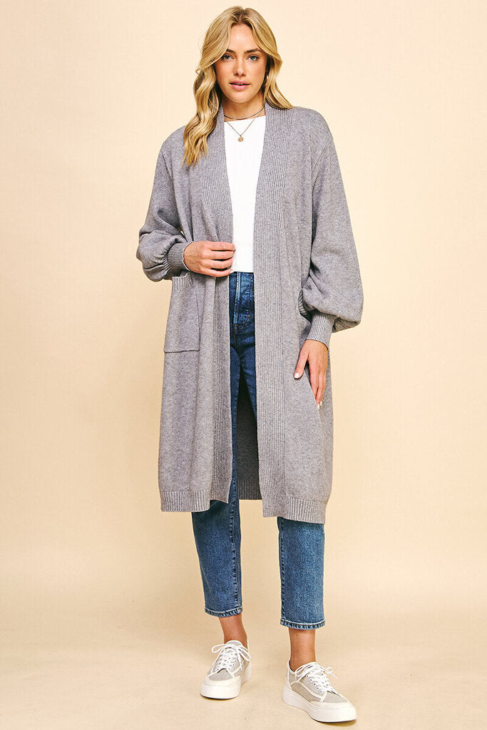 PINCH Heather Grey Ballon Sleeve Cardigan Sweater