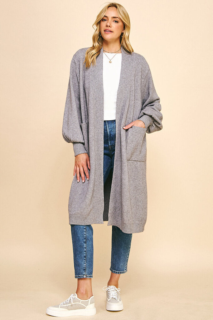 PINCH Heather Grey Ballon Sleeve Cardigan Sweater
