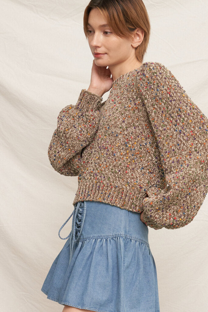 EN CREME Green Confetti Puffed Long Sleeve Sweater