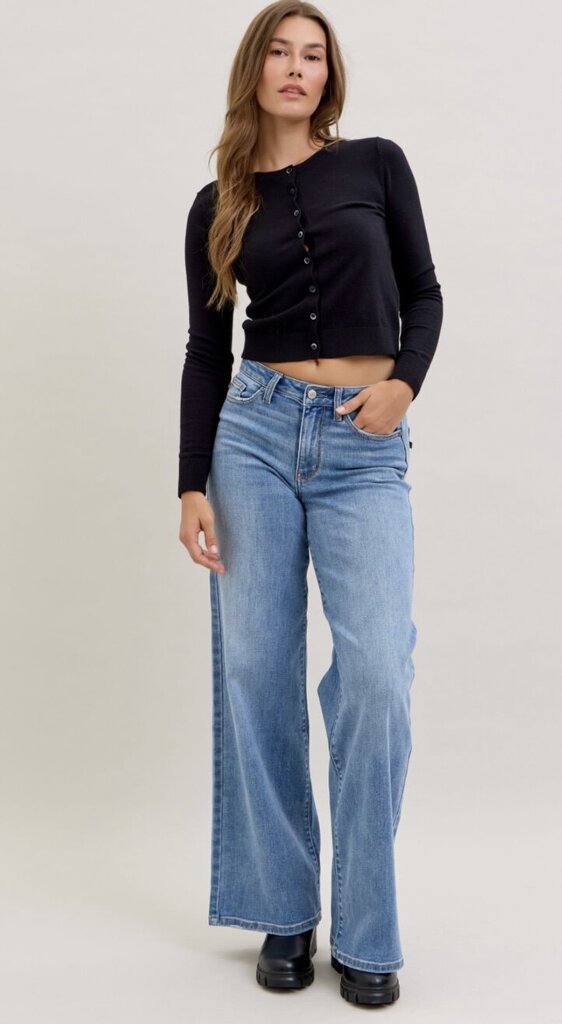 JUDY BLUE Mid Rise Wide Leg Retro Jean