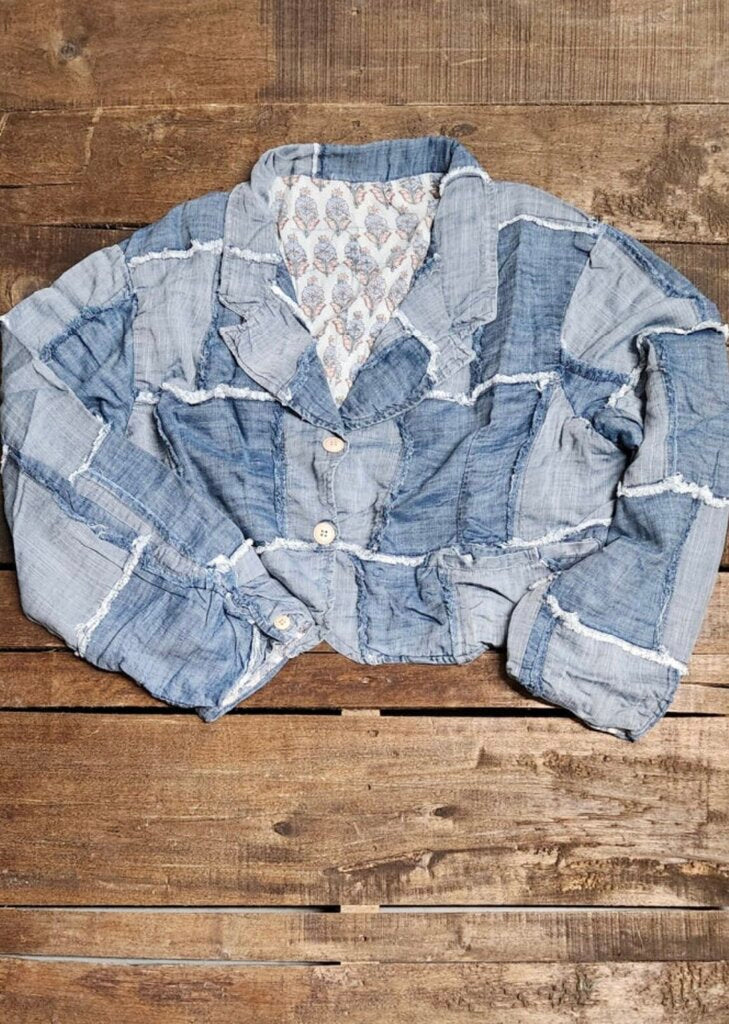 JADED GYPSY Patchwork Cotton Crop Jacket