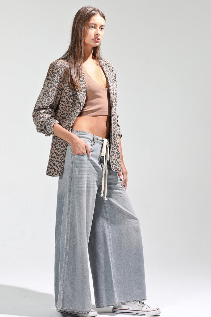 NoaBoa Denim Leopard Blazer Jacket