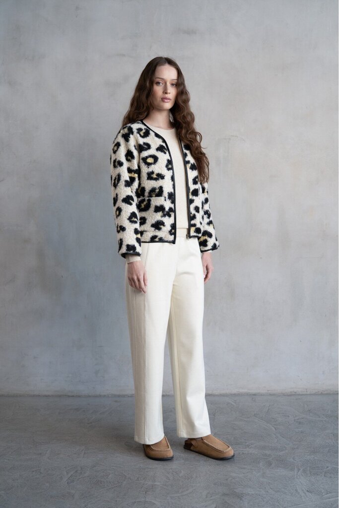 ELLE GREY Leopard Print Zip-up Long Sleeve Jacket