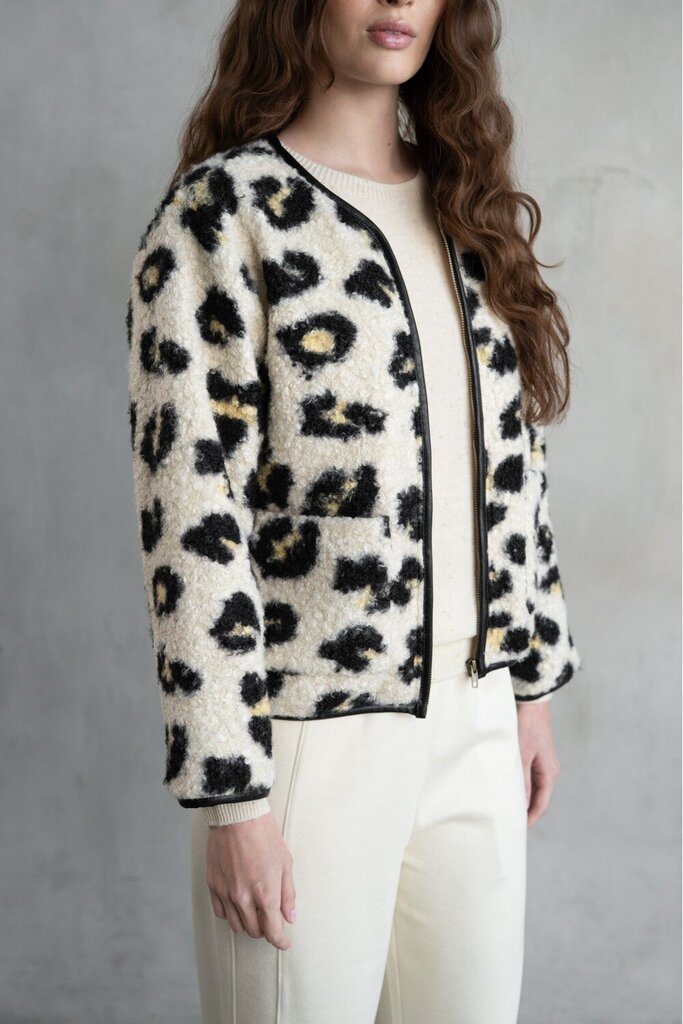 ELLE GREY Leopard Print Zip-up Long Sleeve Jacket