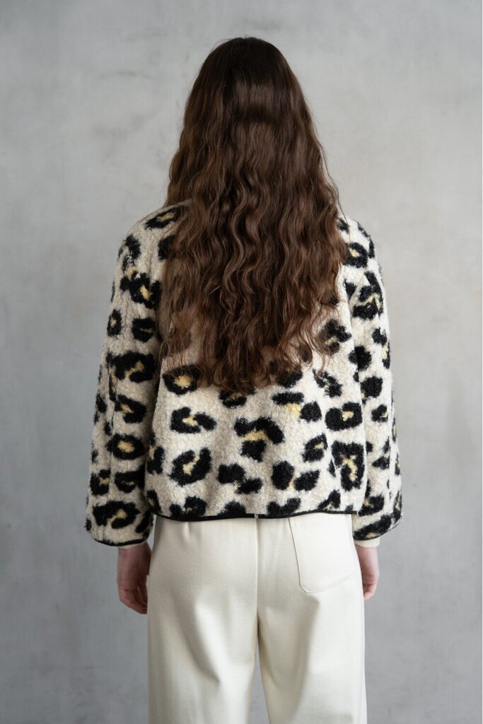 ELLE GREY Leopard Print Zip-up Long Sleeve Jacket