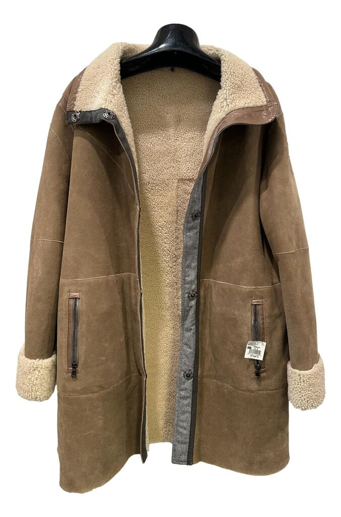 Frauenschuh Milena Shearling and Carmel Suede Reversible Coat NWT Size 12-14