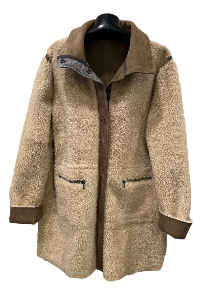Frauenschuh Milena Shearling and Carmel Suede Reversible Coat NWT