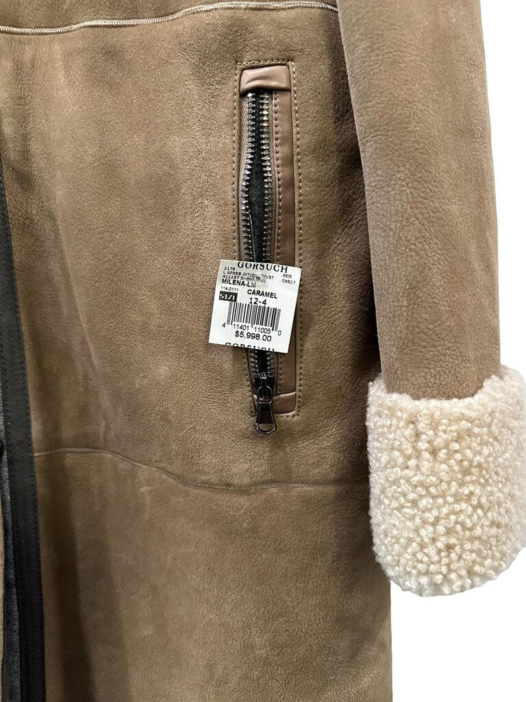 Frauenschuh Milena Shearling and Carmel Suede Reversible Coat NWT Size 12-14