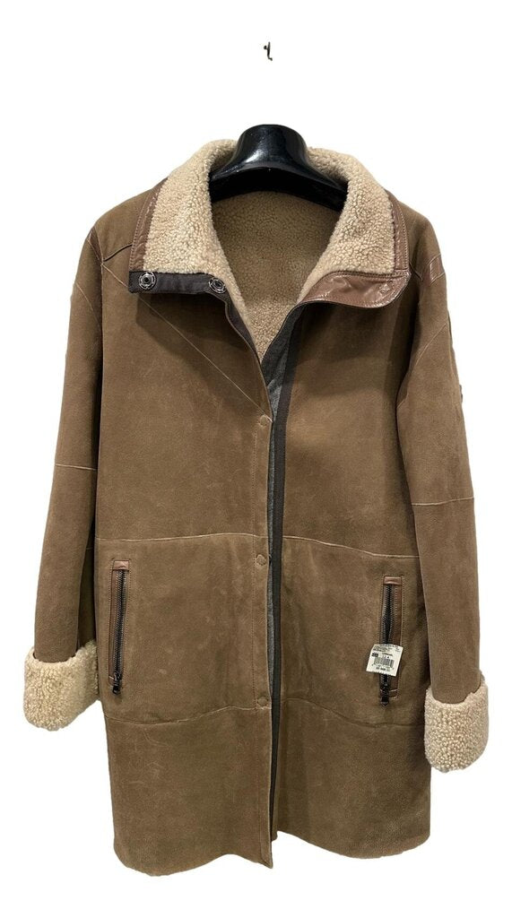 Frauenschuh Milena Shearling and Carmel Suede Reversible Coat NWT Size 12-14