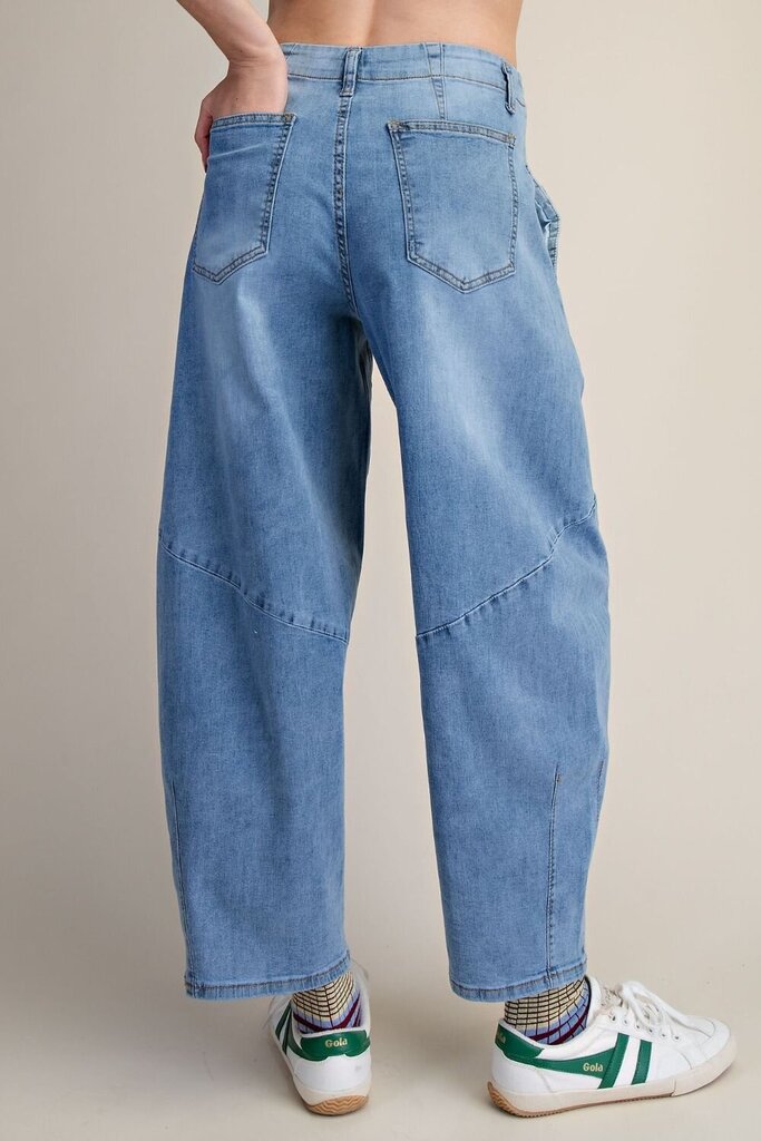 EASEL Washed Denim Barrel Jeans