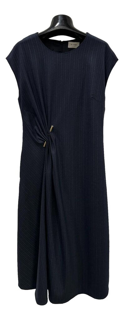 ST. JOHN Navy Pinstripe Cap Sleeve Size Large NWT