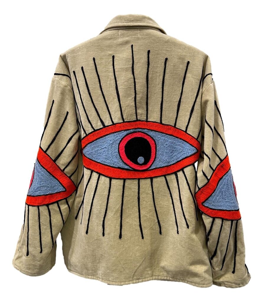 JAYSHREE DALAL Cream Velour w/Embellished Evil Eyes Jacket 1sz