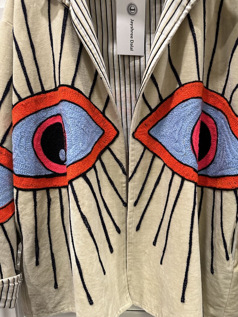 JAYSHREE DALAL Cream Velour w/Embellished Evil Eyes Jacket 1sz