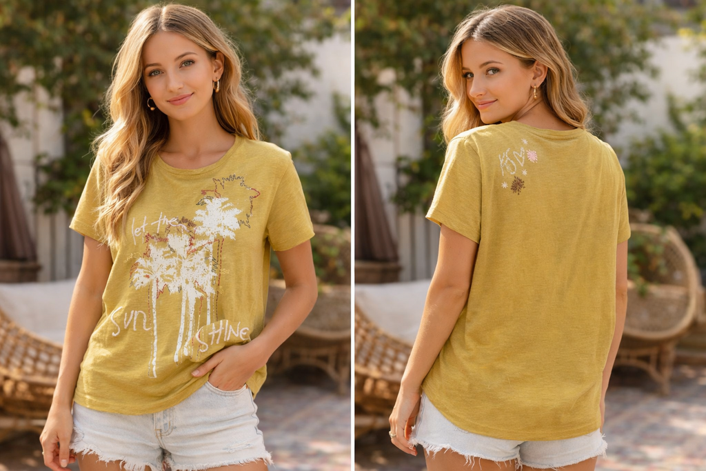 KYLA SEO Mellow Yellow Short Sleeve Tee, Let the Sun Shine Top