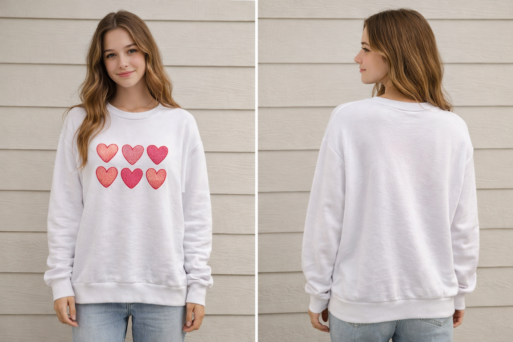 THE ROYAL STANDARD White SweatShirt Long Sleeve with Embroidered Hearts